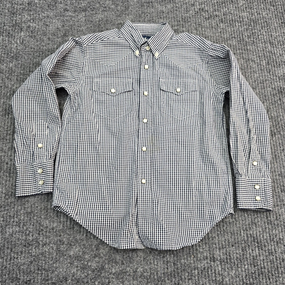 Ralph Lauren‎ Shirt Boys 5 Blue White Plaid Button Up Preppy Snap Pockets